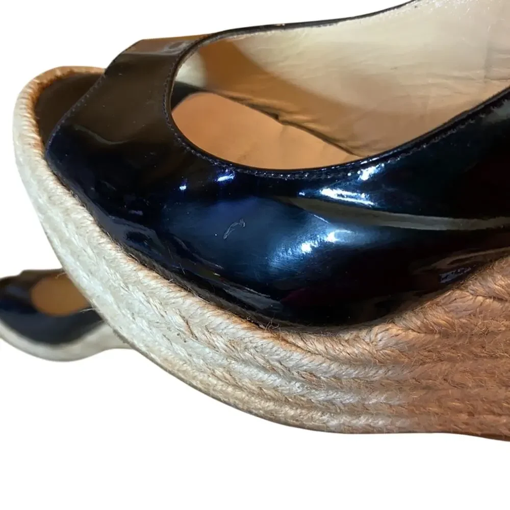 Jimmy Choo Patent Leather Espadrille Wedges 41